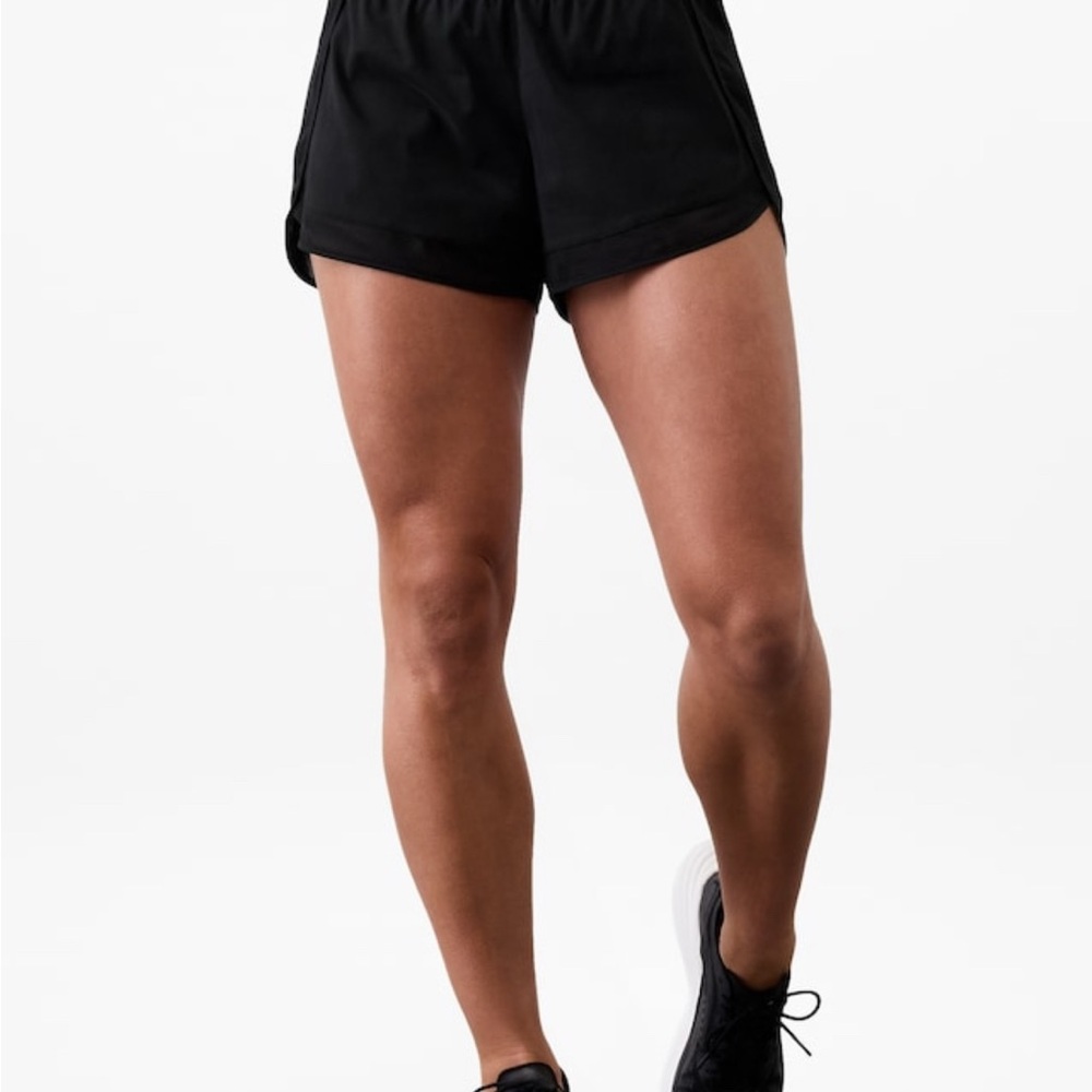 Athleta Mesh Racer Run Shorts in Black